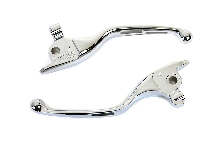 V-Twin M8 Chrome 3-Slot Hand Lever Set with Pin for Harley Davidson FLT Models
