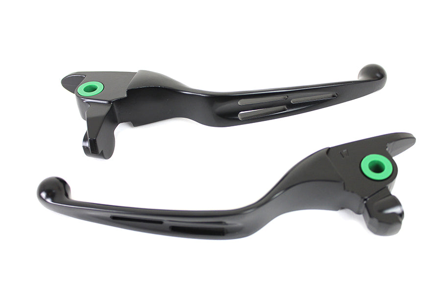 V-Twin M8 Matte Black 3-Slot Hand Lever Set for Harley Davidson FLT