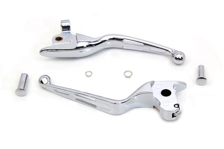 V-Twin Chrome 3-Slot Wide Hand Lever Set for Harley Davidson FLT Models