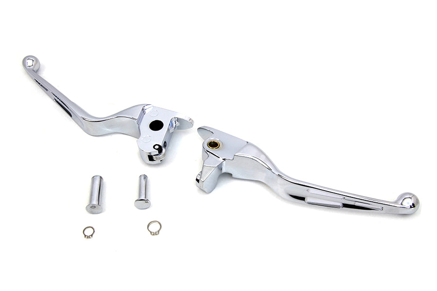 V-Twin Chrome 3-Slot Wide Hand Lever Set for Harley Davidson FLT Models
