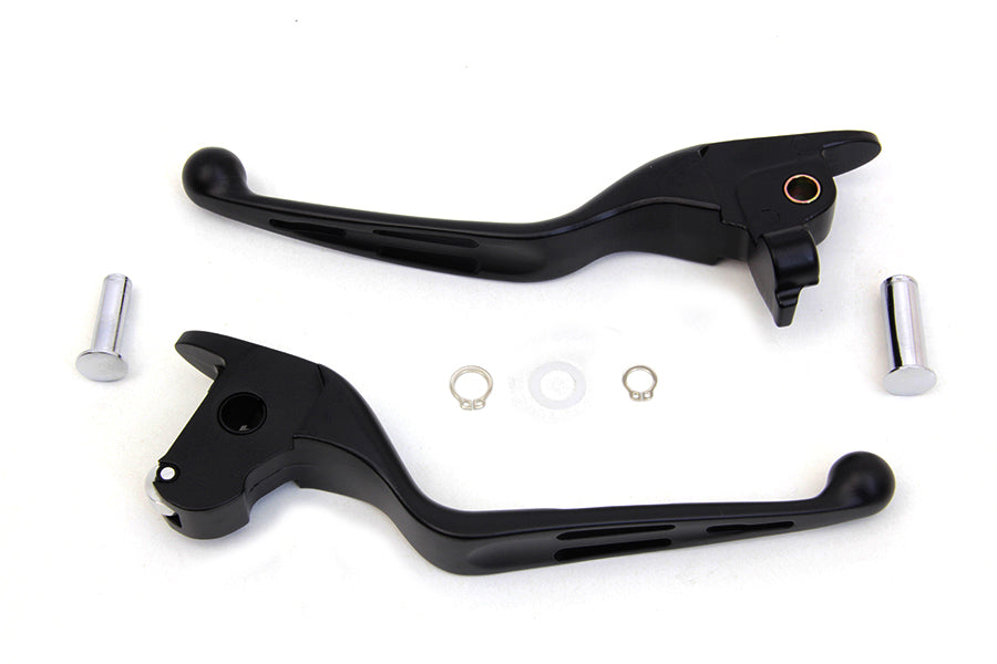 V-Twin H07-0601MB Matte Black 3-Slot Wide Hand Lever Set for Harley Davidson FLT