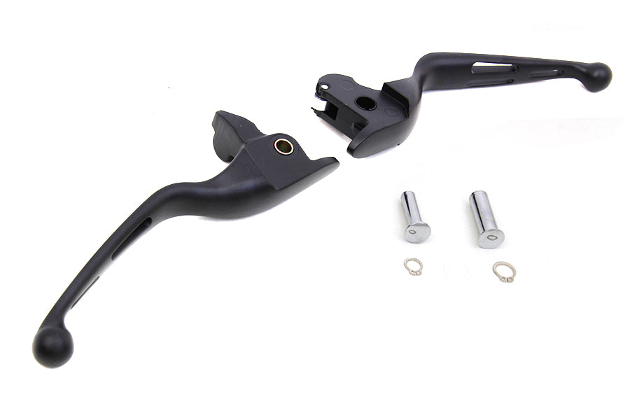 V-Twin H07-0601MB Matte Black 3-Slot Wide Hand Lever Set for Harley Davidson FLT