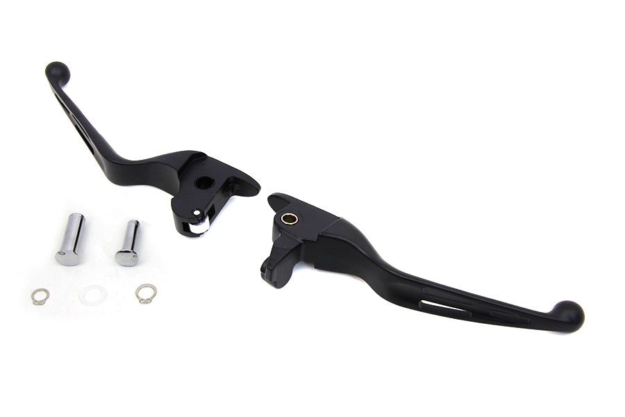 V-Twin H07-0601MB Matte Black 3-Slot Wide Hand Lever Set for Harley Davidson FLT