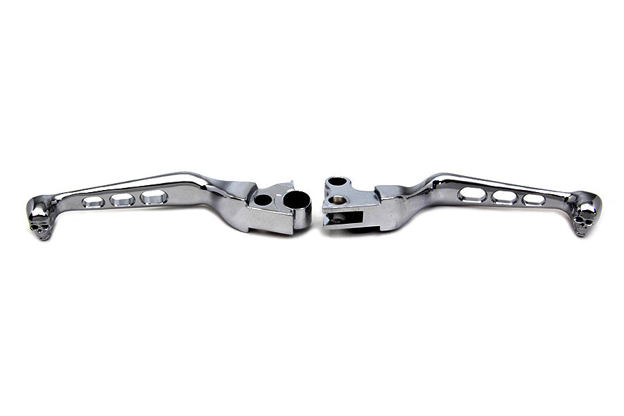 V-Twin Chrome Contour Drilled Hand Lever Set with Skull Ends for Harley Davidson XL & FXD Models (Part #241-020A)