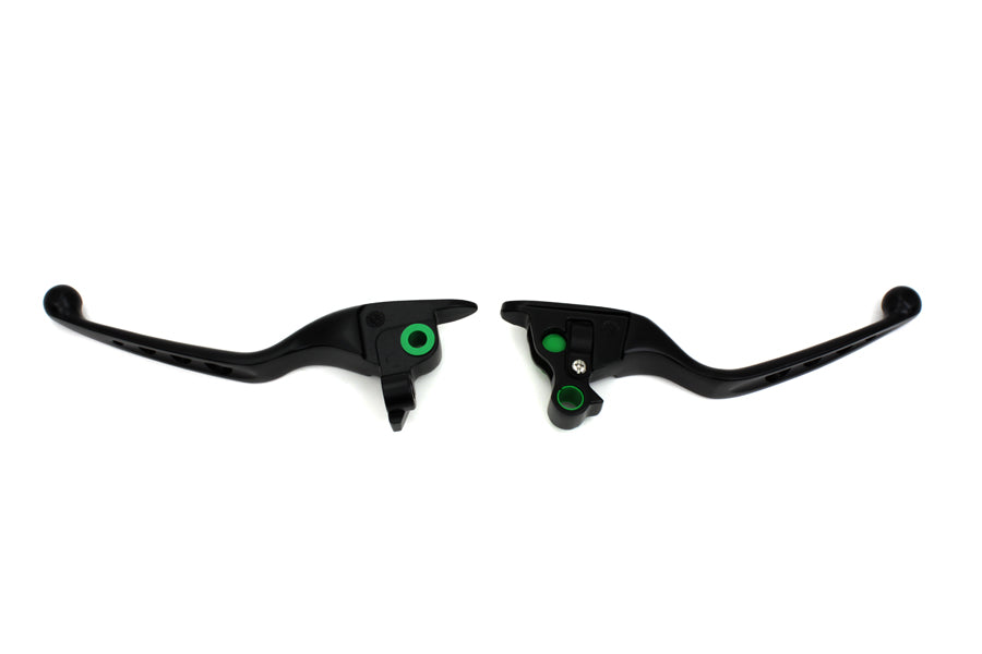 V-Twin Black Drilled Hand Lever Set Part No. H07-0561MB for Harley Davidson FLT Models