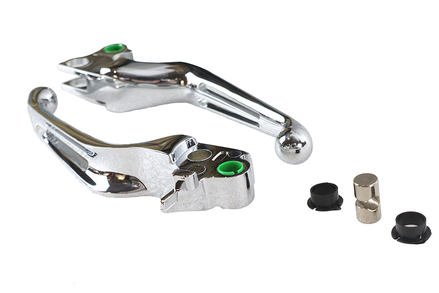 V-Twin Chrome Slotted Hand Lever Set (Part No. H07-0584) for Harley Davidson FXST & FLST Models