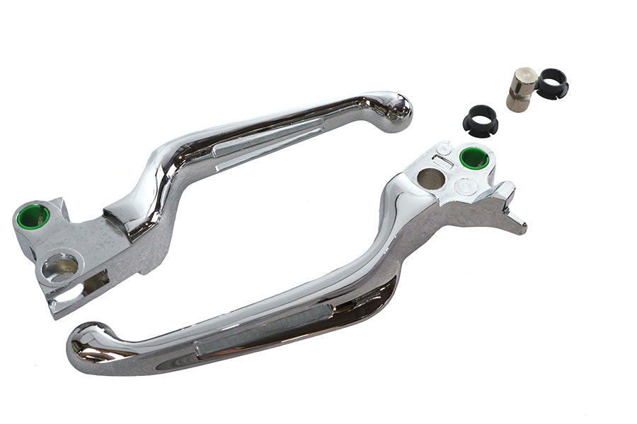 V-Twin Chrome Slotted Hand Lever Set (Part No. H07-0584) for Harley Davidson FXST & FLST Models