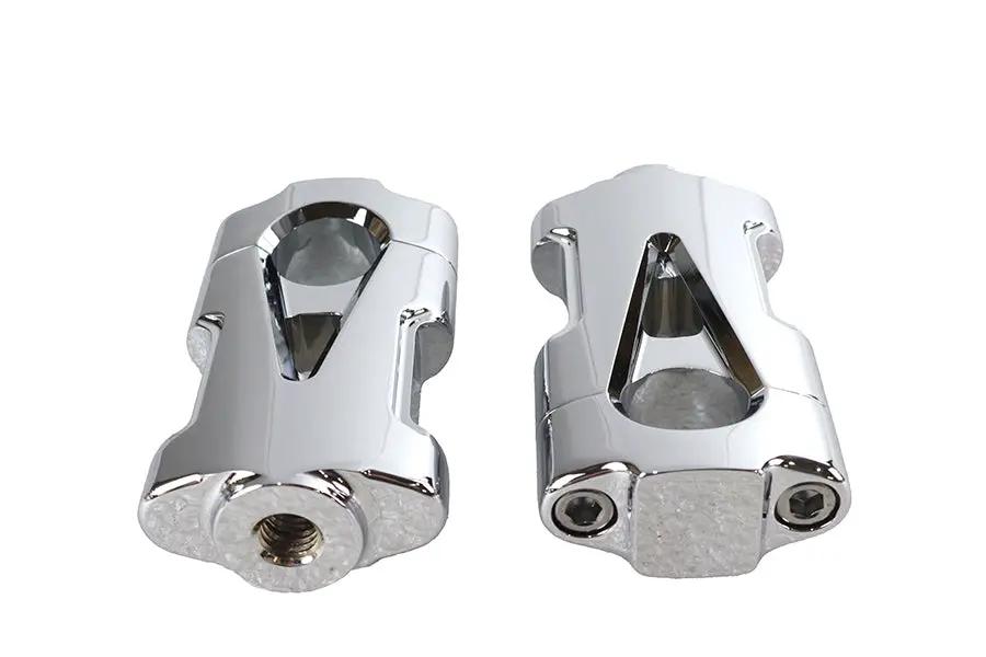 V-Twin V-Fire Chrome Flat Handlebar Riser Set with Contrast Cut - 1 Inch Diameter Handlebars by V-Twin