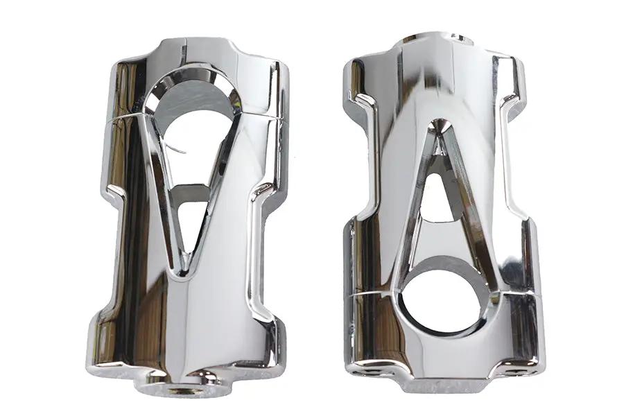 V-Twin V-Fire Chrome Flat Handlebar Riser Set with Contrast Cut - 1 Inch Diameter Handlebars by V-Twin