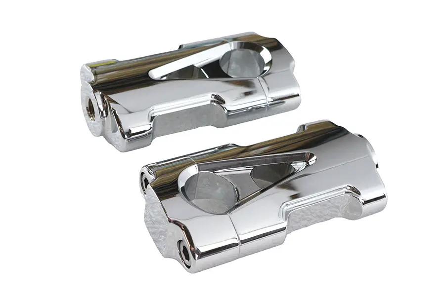 V-Twin V-Fire Chrome Flat Handlebar Riser Set with Contrast Cut - 1 Inch Diameter Handlebars by V-Twin