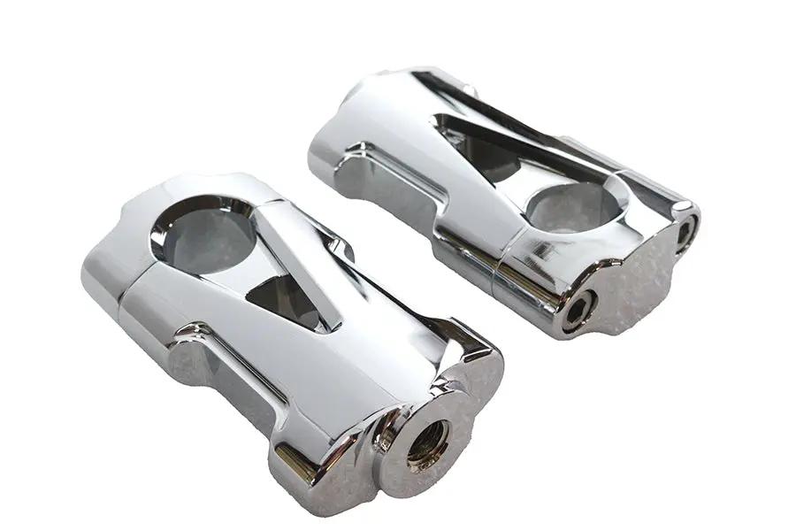 V-Twin V-Fire Chrome Flat Handlebar Riser Set with Contrast Cut - 1 Inch Diameter Handlebars by V-Twin