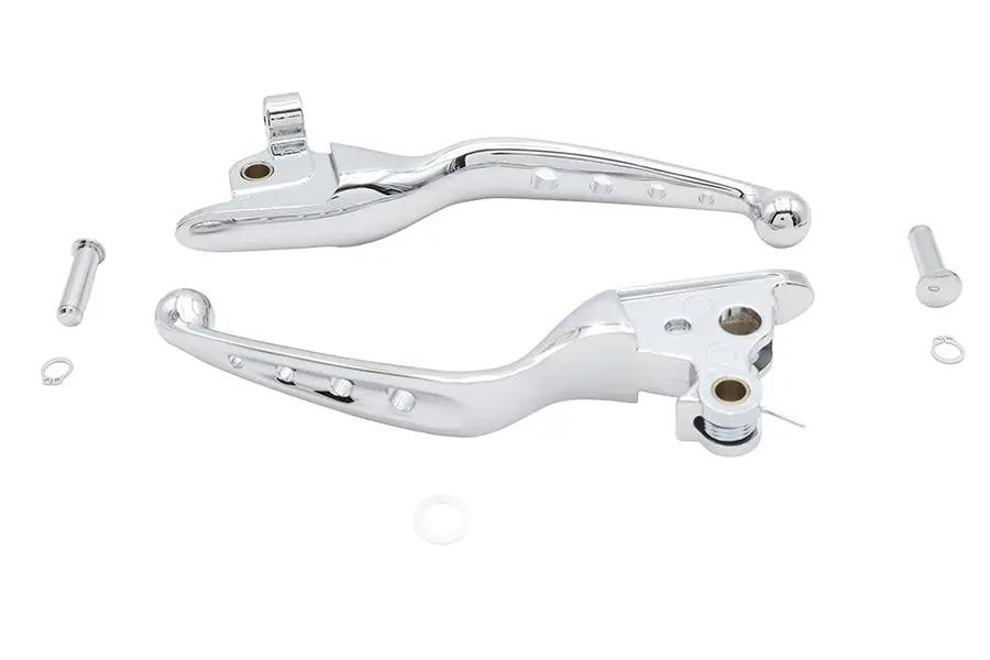 V-Twin 4 Hole Chrome Hand Lever Set for Harley Davidson Models – Part Number 79062 by V-Twin