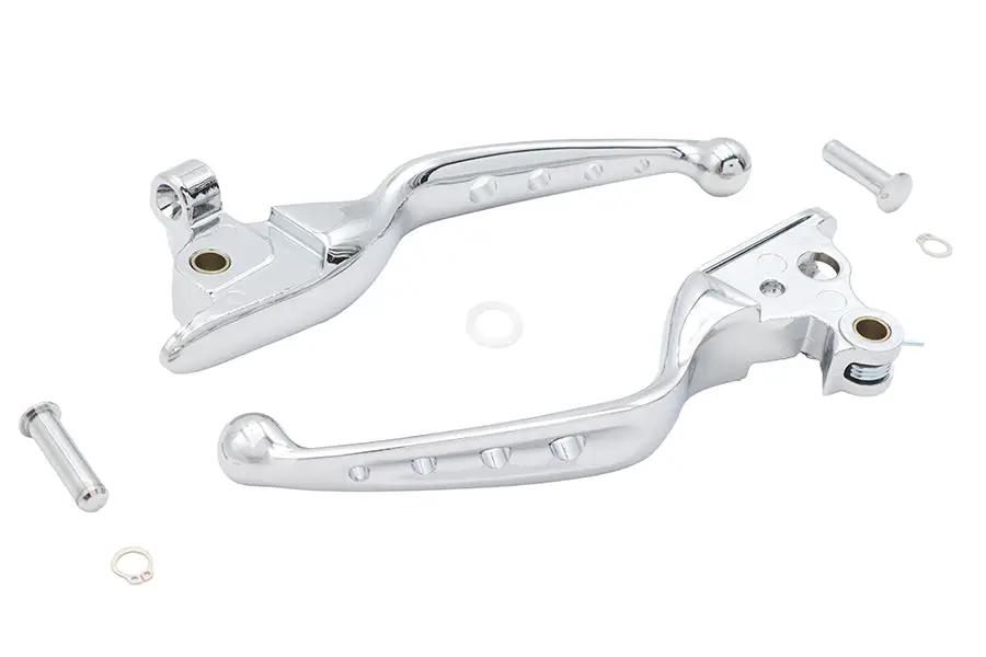 V-Twin 4 Hole Chrome Hand Lever Set for Harley Davidson Models – Part Number 79062 by V-Twin