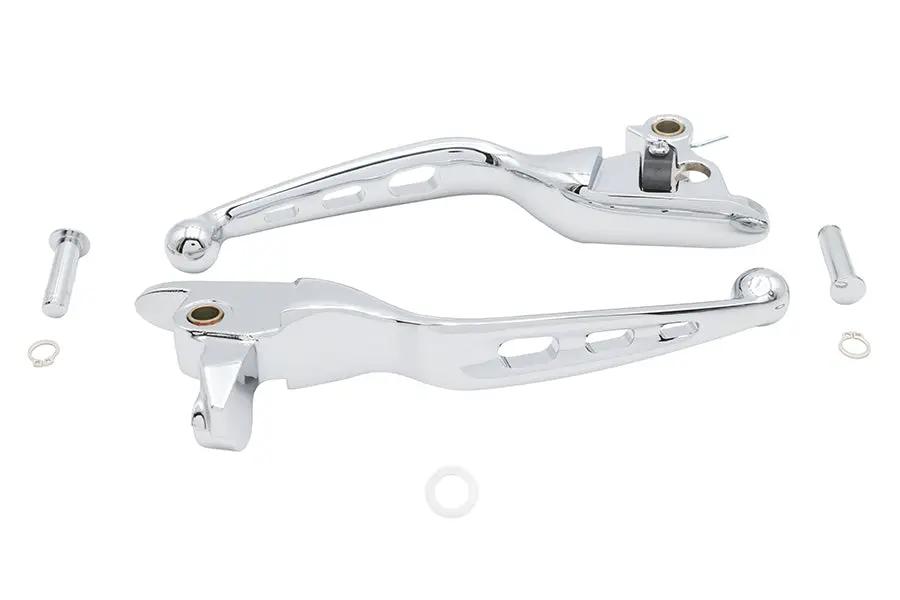 V-Twin 3 Slot Chrome Hand Lever Set - Easy Grip for Harley Davidson Motorcycles by V-Twin