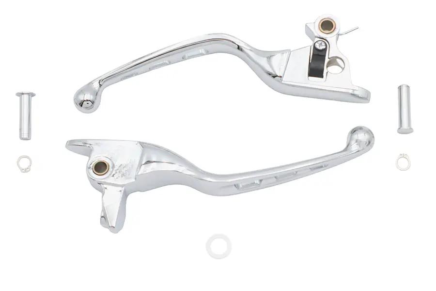 V-Twin 3 Slot Chrome Hand Lever Set - Easy Grip for Harley Davidson Motorcycles by V-Twin