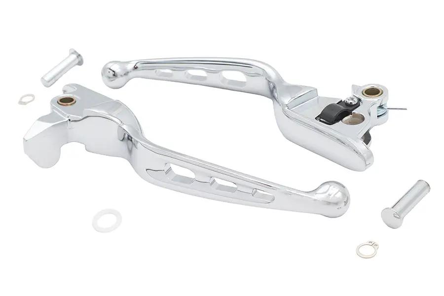 V-Twin 3 Slot Chrome Hand Lever Set - Easy Grip for Harley Davidson Motorcycles by V-Twin