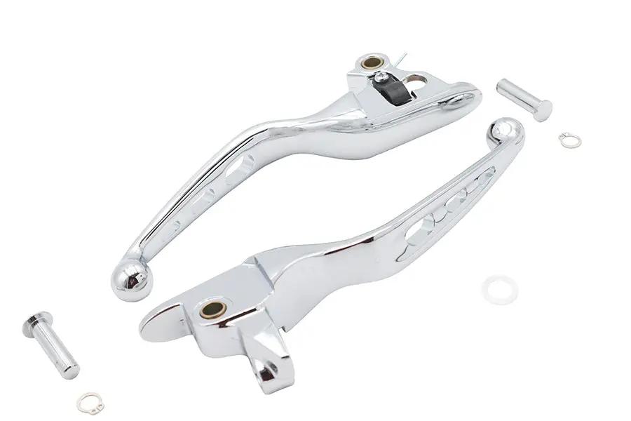 V-Twin 3 Slot Chrome Hand Lever Set - Easy Grip for Harley Davidson Motorcycles by V-Twin