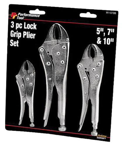 Performance Tool W1107DB 3-Piece Lock Grip Pliers Set for Versatile Use