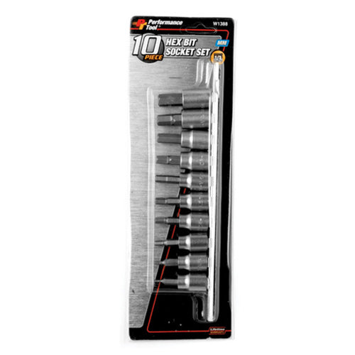 Performance Tool W1388 10-Piece Metric Hex Bit Socket Set for Automotive and Mechanical Repairs