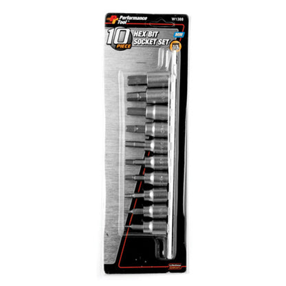 Performance Tool W1388 10-Piece Metric Hex Bit Socket Set for Automotive and Mechanical Repairs