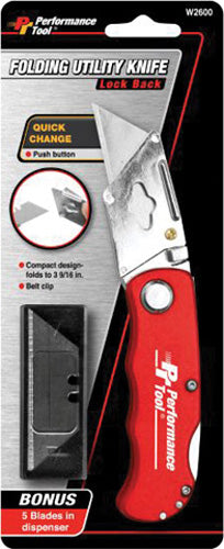 Performance Tool W2600 Folding LB Utility Knife - Red