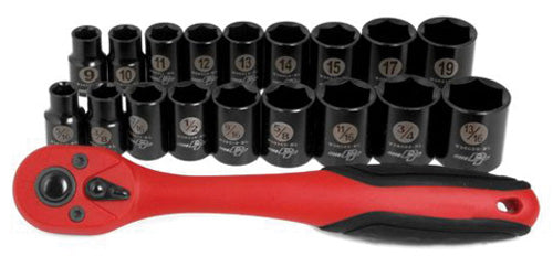Performance Tool W38337 19-Piece 3/8 Inch Drive Black Socket Set