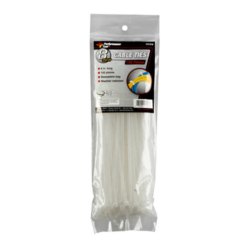 Performance Tool W2908 100-Piece 8-Inch White Cable Tie Set