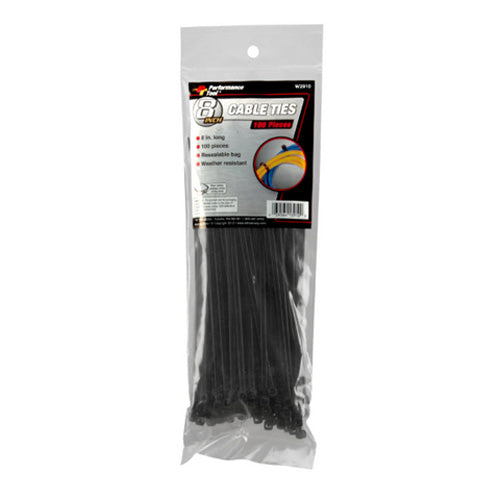 Performance Tool W2910 100-Piece 8-Inch Black Cable Tie Set