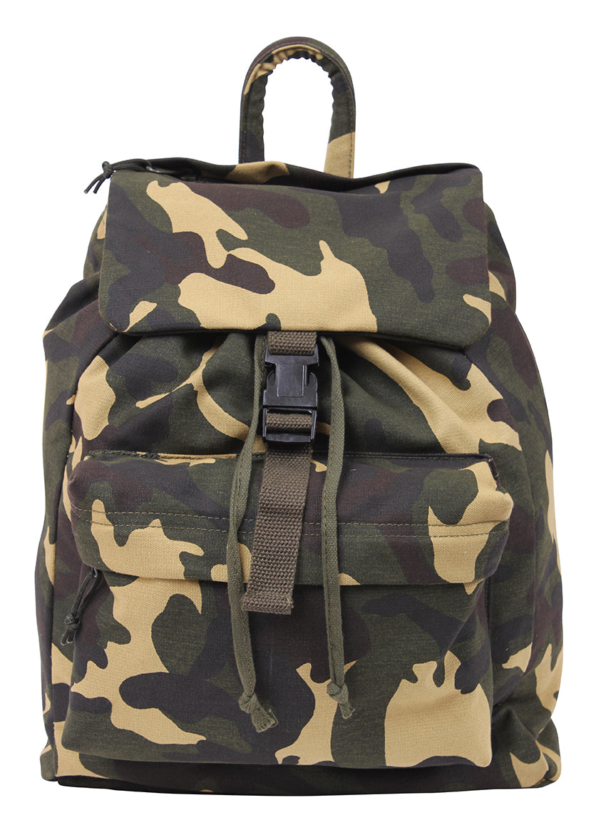Rothco Canvas Daypack Woodland Camo - 34L Durable Outdoor Backpack for Hiking, Travel, and Daily Use
