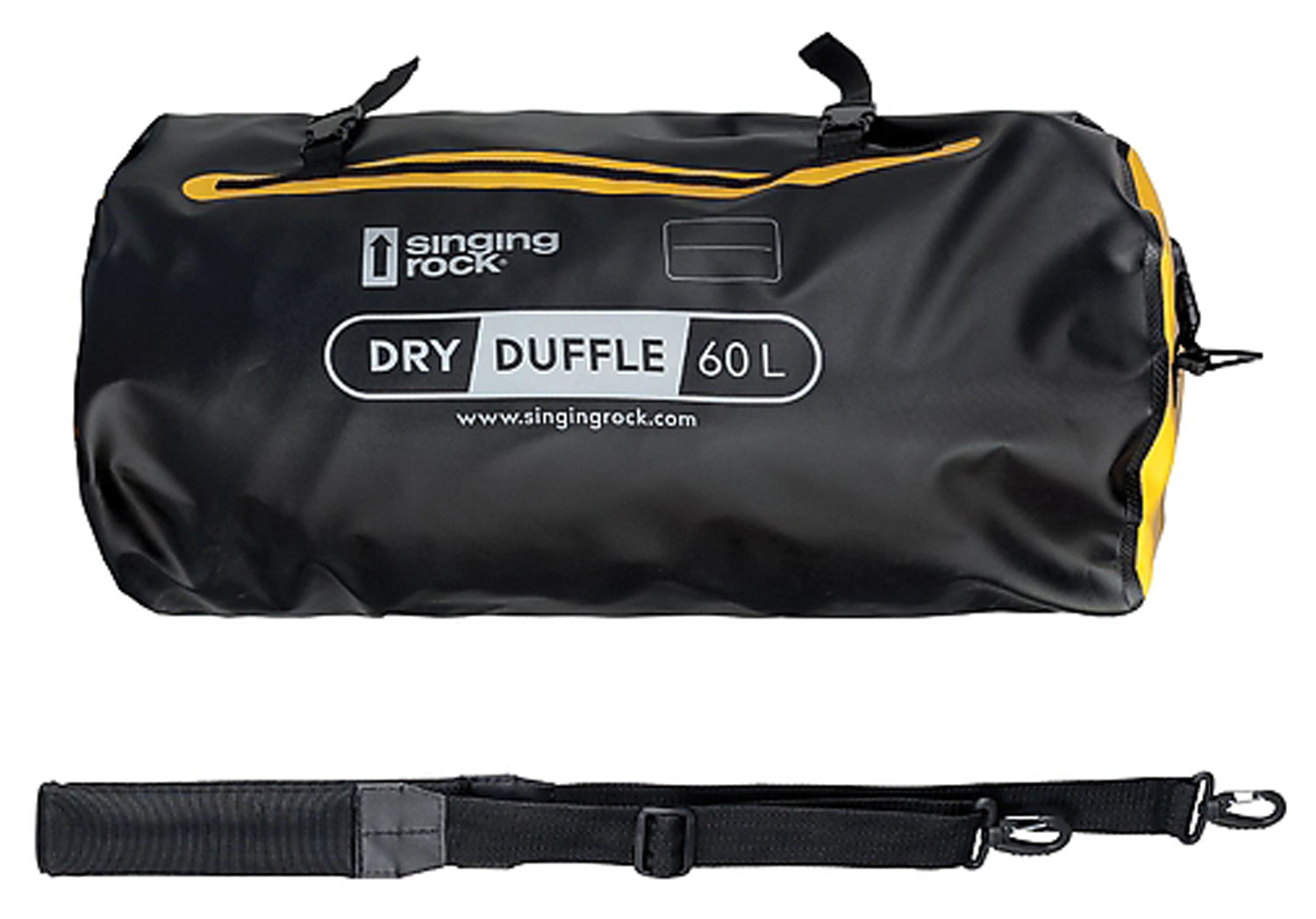 SINGING ROCK Dry Duffle 60L Black/Yellow - Waterproof Gear Bag for Climbing and Outdoor Adventures
