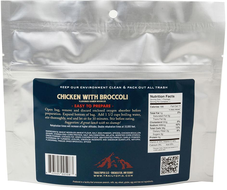 TRAILTOPIA Chicken and Broccoli Ramen - Nutritious Instant Meal for On-the-Go