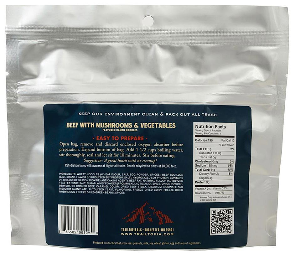 TRAILTOPIA Beef and Vegetable Ramen - Nutritious and Convenient Instant Meal