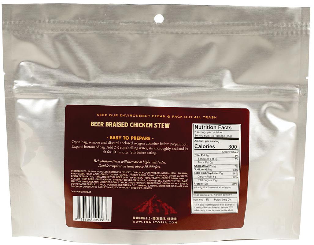 TRAILTOPIA Beer Braised Chicken Stew - 16 oz Premium Ready-to-Eat Meal