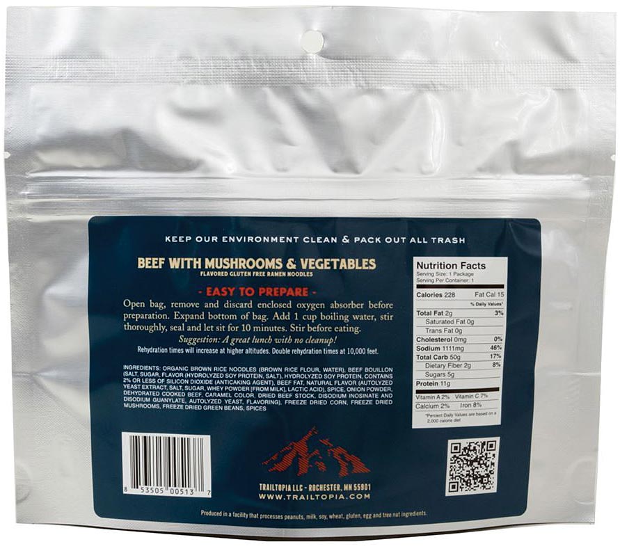 TRAILTOPIA Beef with Veg Ramen Gluten-Free, 3.5 oz