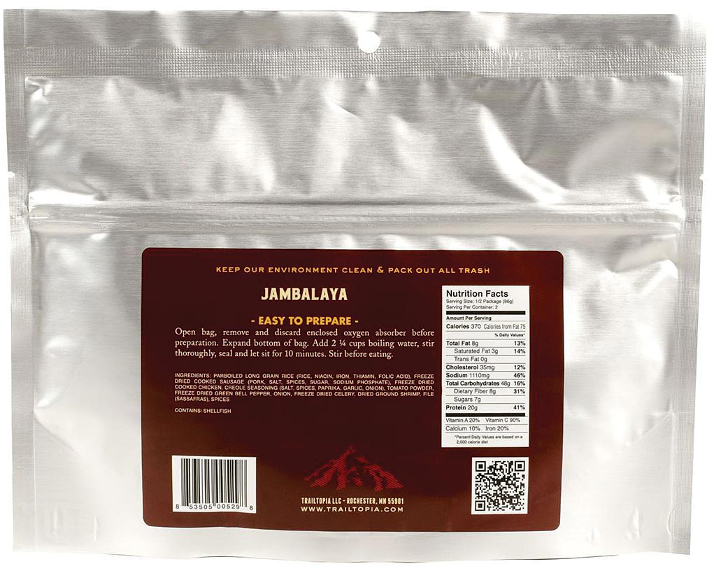 TRAILTOPIA Jambalaya GF - Gluten-Free Camping Food Pack