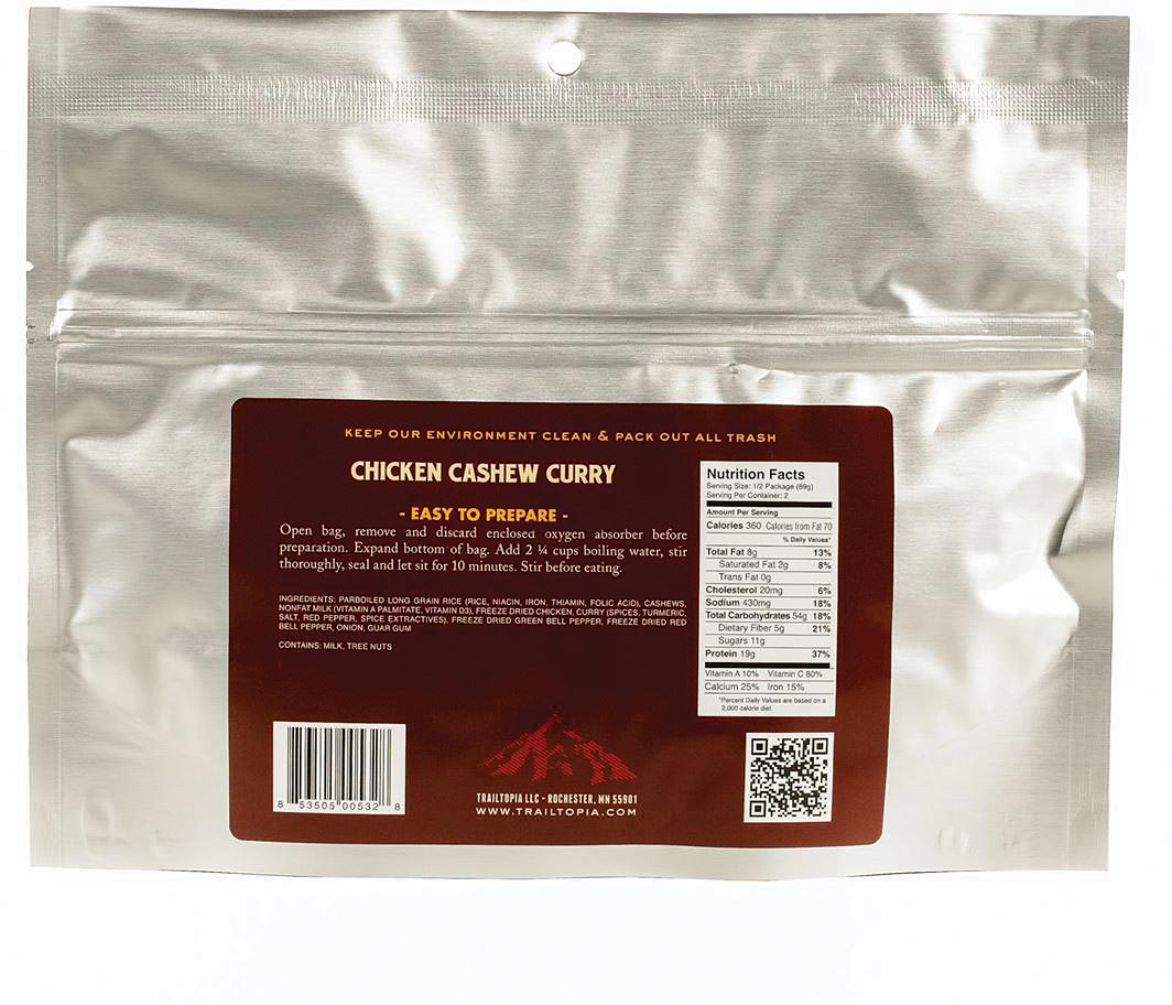 TRAILTOPIA Chicken Cashew Curry GF - 16 oz Delicious Gluten-Free Meal