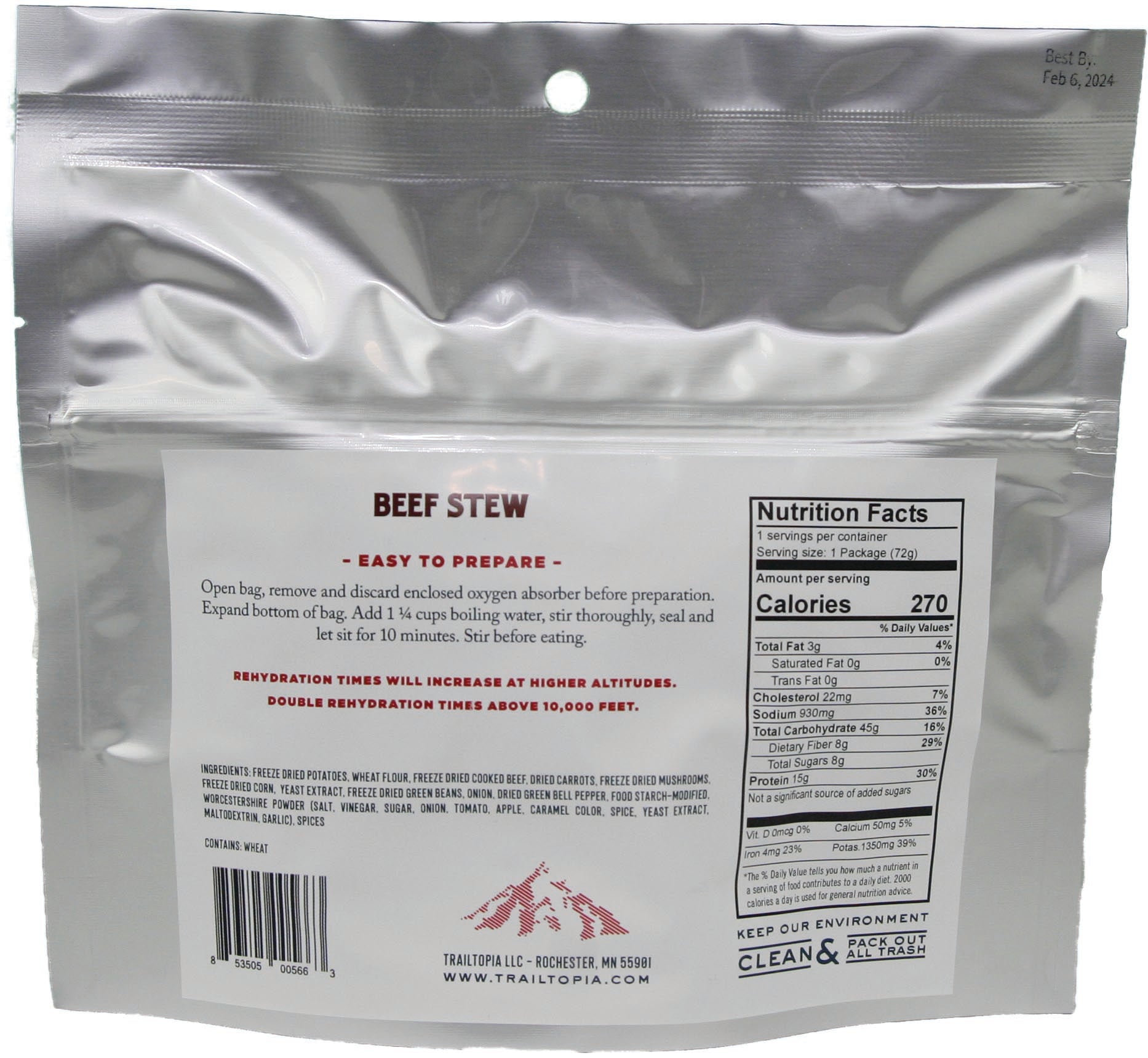 TRAILTOPIA Beef Stew Single Serving - Lightweight Meal for Outdoor Adventures