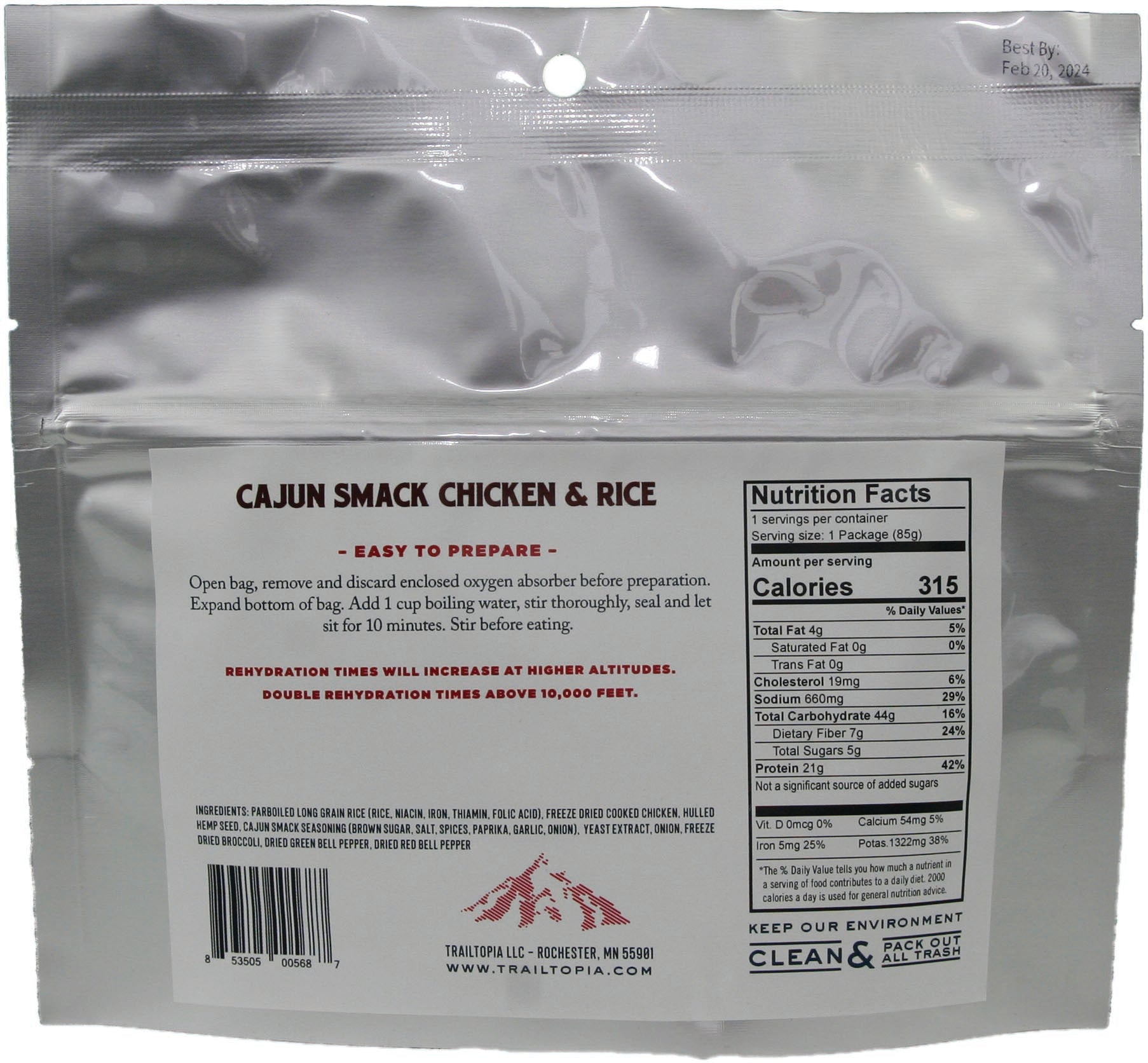 TrailTopia Cajun Chicken and Rice Gluten-Free Single Serve Meal