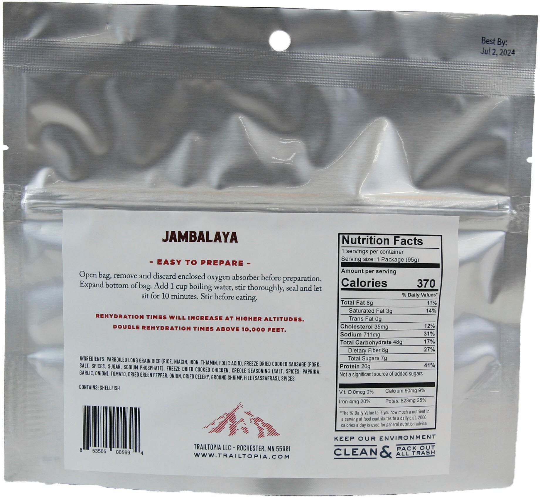 Trailtopia Jambalaya GF Single Serving - Gluten-Free Ready-to-Eat Meal