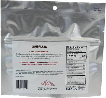 Trailtopia Jambalaya GF Single Serving - Gluten-Free Ready-to-Eat Meal