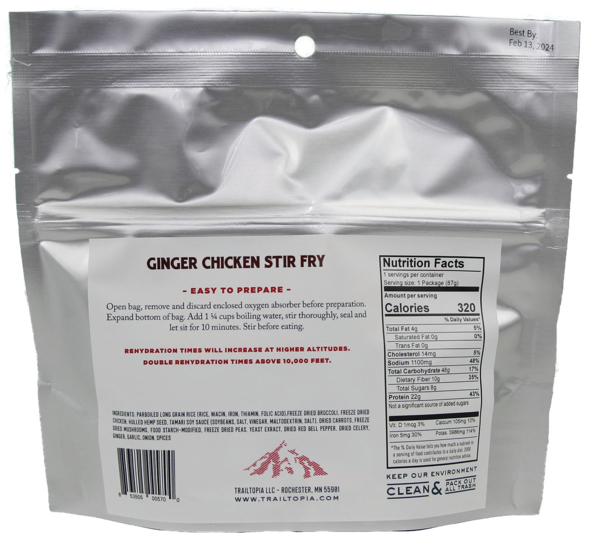 Trailtopia Ginger Chicken GF Single Serve - Gluten-Free Meal for Active Lifestyles