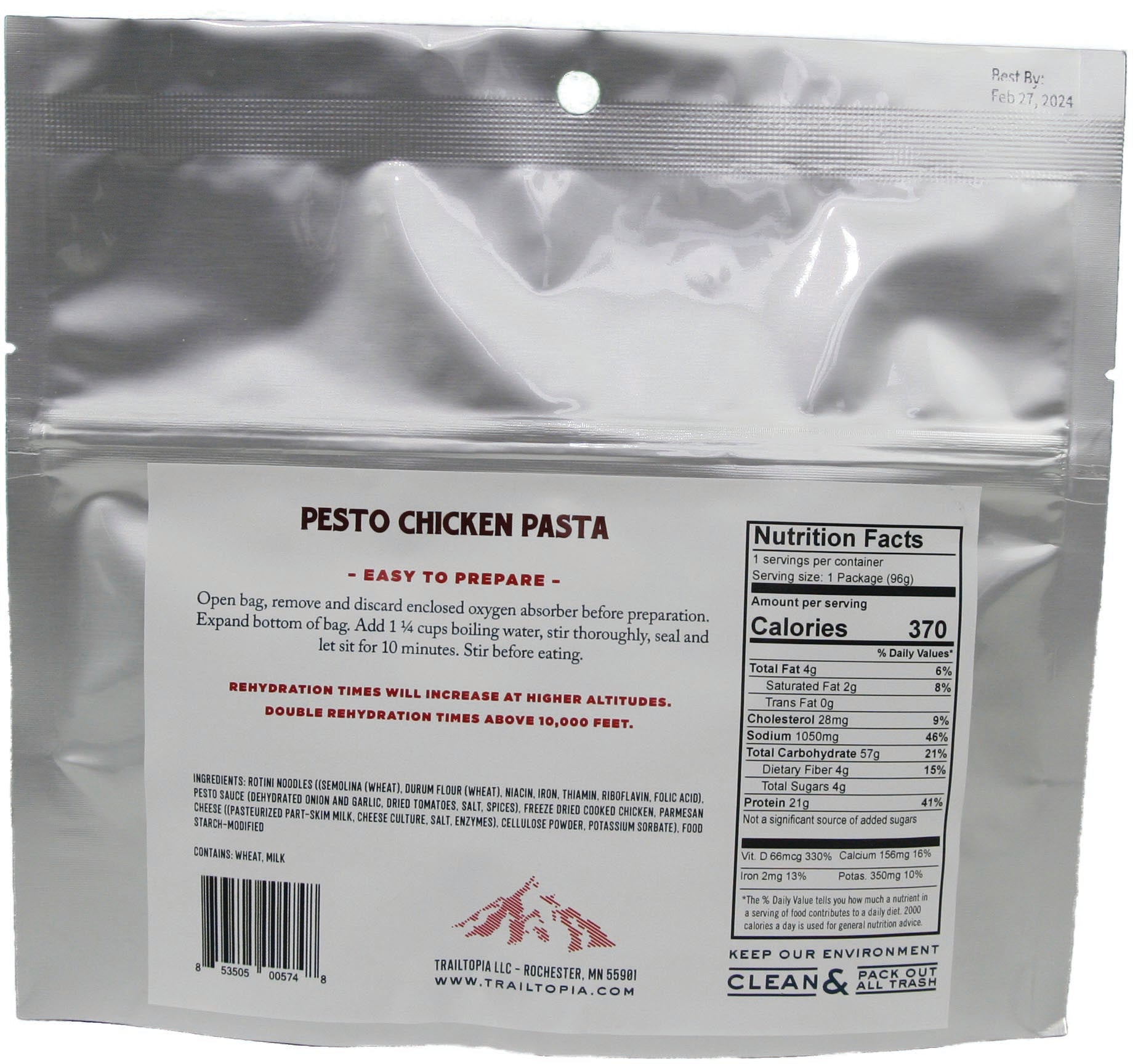 TRAILTOPIA Pesto Chicken Pasta Single Serve Meal