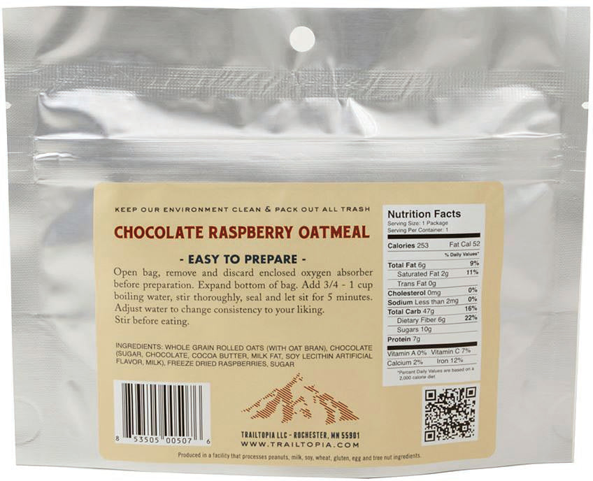Trailtopia Raspberry Chocolate Oatmeal - Nutritious Breakfast for Outdoor Adventures