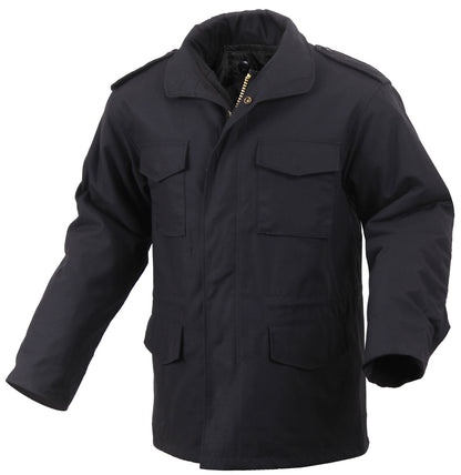 Rothco M-65 Field Jacket Black Size Large Long with Water-Repellent Shell and Removable Liner
