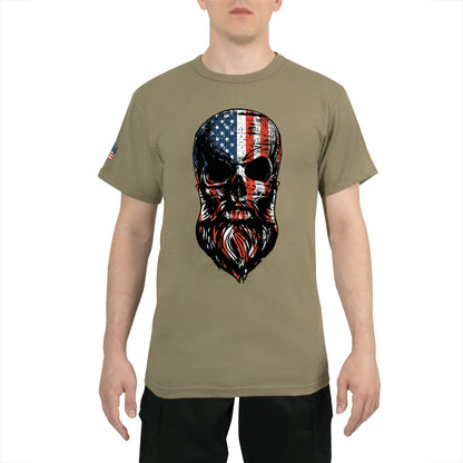 Rothco US Flag Bearded Skull T-Shirt in Coyote Brown, Size Large