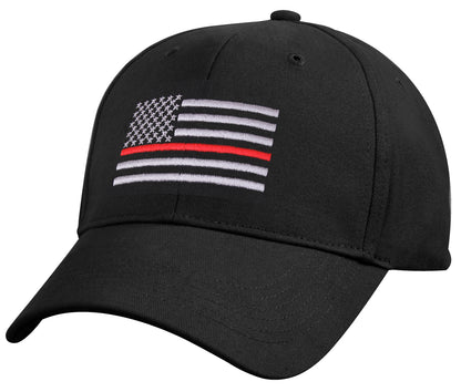 Rothco Thin Red Line Flag Low Profile Cap Black - Adjustable Firefighter Support Baseball Hat