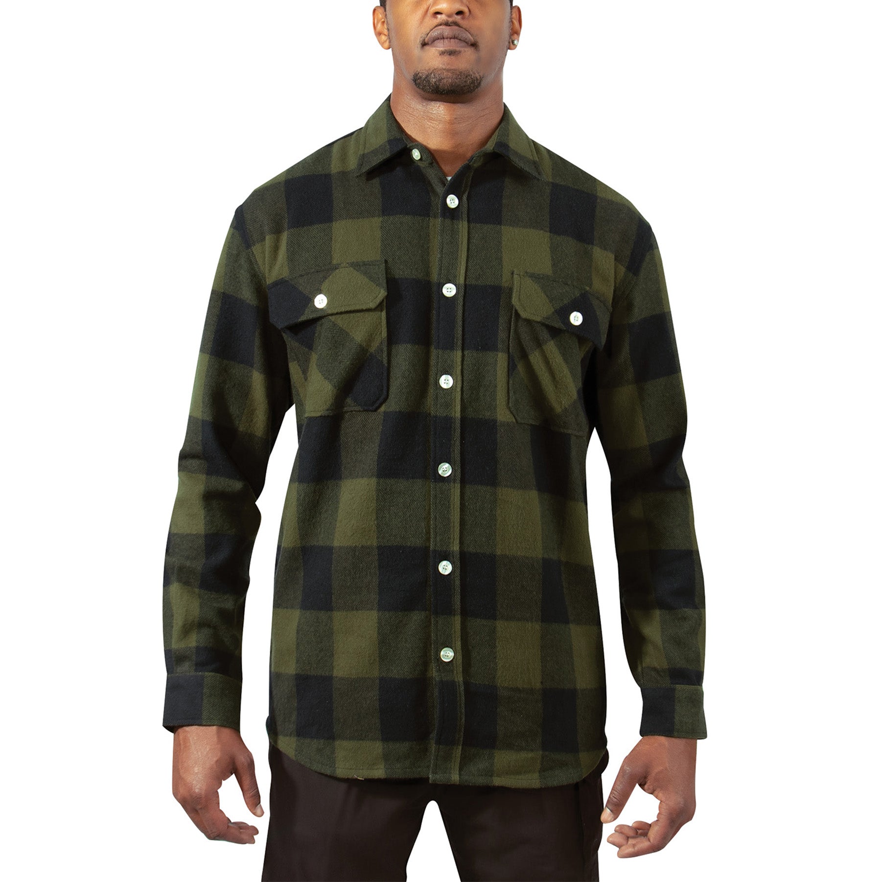 Rothco Extra Heavyweight Buffalo Plaid Flannel Shirt in Olive Drab, Size Large