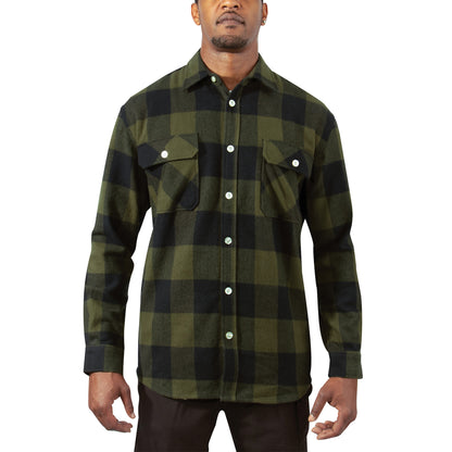 Rothco Extra Heavyweight Buffalo Plaid Flannel Shirt in Olive Drab, Size Large