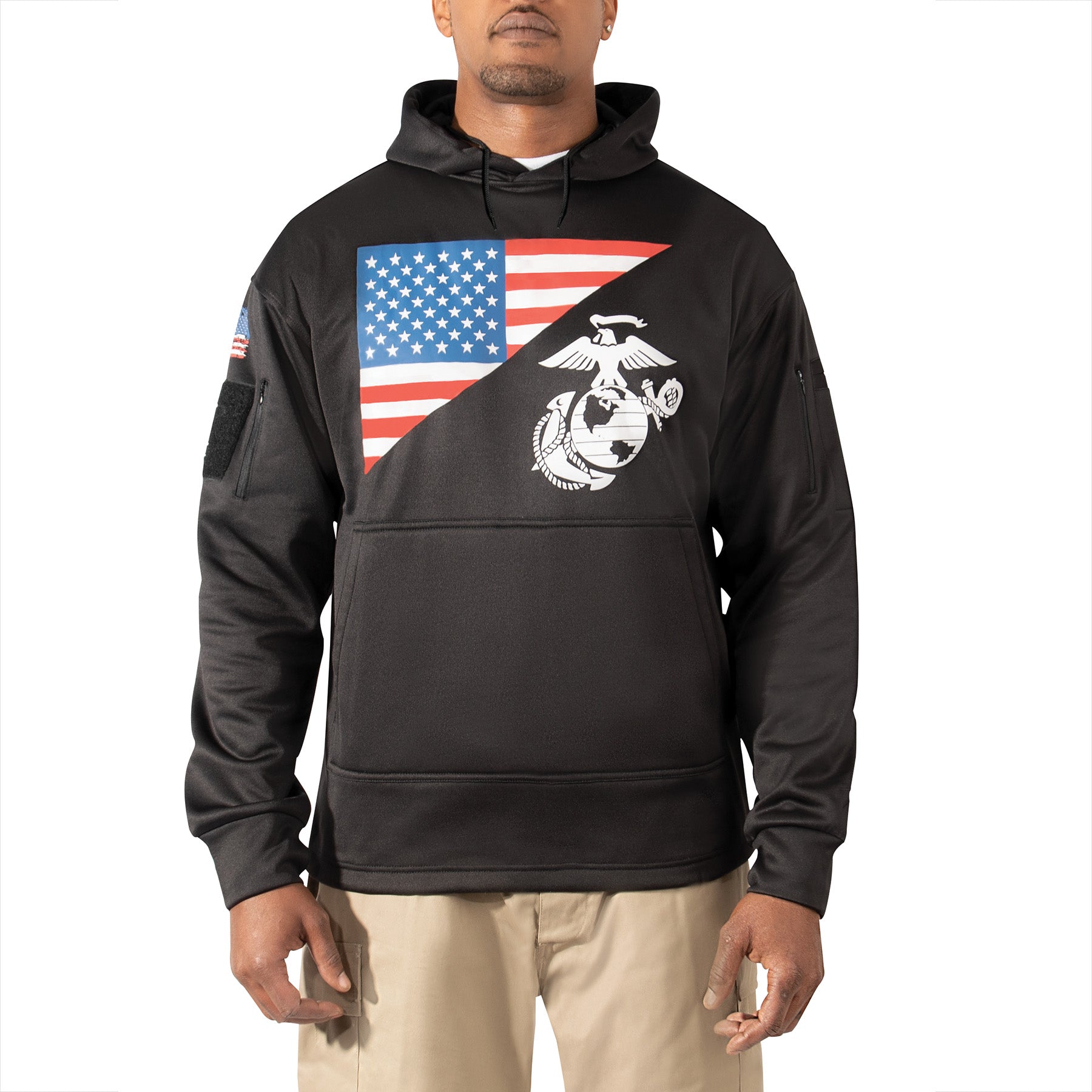 Rothco US Flag & USMC Eagle, Globe, & Anchor Concealed Carry Hoodie Black Size L