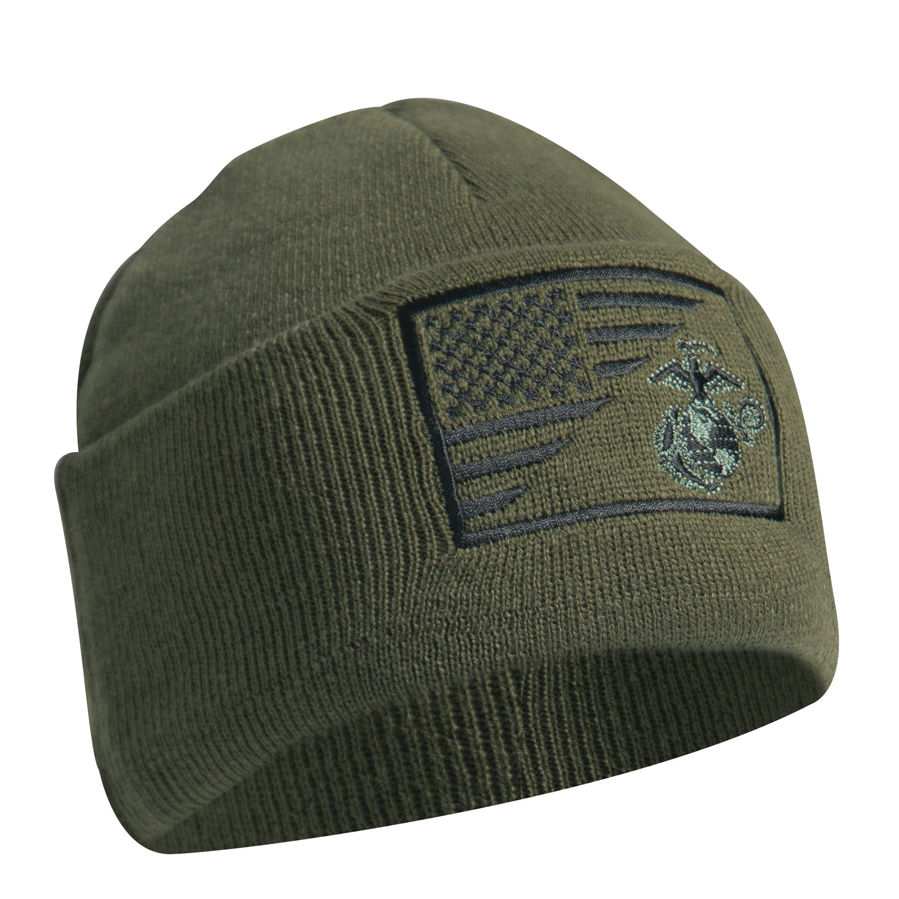 Rothco USMC Eagle, Globe and Anchor and US Flag Deluxe Knit Watch Cap - Olive Drab